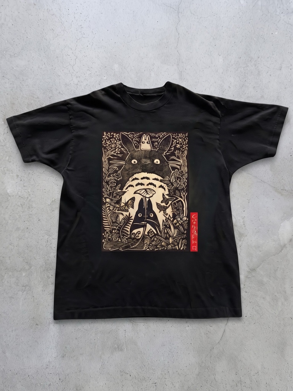 Black Tee with Beige Totoro Graphic, Anime
Shirt